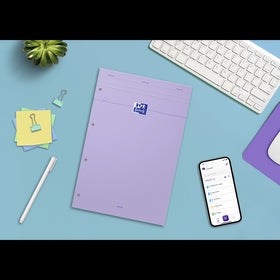 OXFORD bloc notes perforé Smart # A4+ - Grands carreaux - 80 feuilles agrafées (160 pages) - Compatible Scribzee - Violet pastel