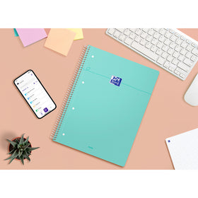OXFORD Cahier à spirales Smart # A4+ - Grands carreaux - 160 pages détachables - Couverture cartonnée souple - Compatible Scribzee - Vert pastel