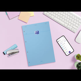 OXFORD bloc notes perforé Smart # A4+ - Grands carreaux - 80 feuilles agrafées (160 pages) - Compatible Scribzee - Bleu pastel