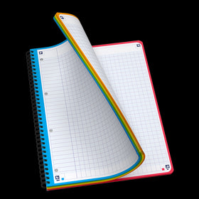 Cahier à spirales COLOR SYSTEM OXFORD # Couverture polypro souple coloris Bleu - 180 pages A4 détachables - grands carreaux - 5 couleurs de cadres