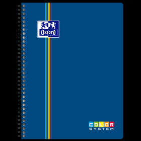 Cahier à spirales COLOR SYSTEM OXFORD # Couverture polypro souple coloris Bleu - 180 pages A4 détachables - grands carreaux - 5 couleurs de cadres