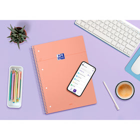 OXFORD Cahier à spirales Smart # A4+ - Grands carreaux - 160 pages détachables - Couverture cartonnée souple - Compatible Scribzee - Orange pastel