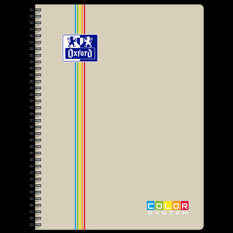 Cahier à spirales COLOR SYSTEM OXFORD # Couverture polypro souple coloris Sable- 180 pages A4 détachables - grands carreaux - 5 couleurs de cadres