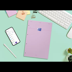 OXFORD bloc notes perforé Smart # A4+ - Grands carreaux - 80 feuilles agrafées (160 pages) - Compatible Scribzee - Rose pastel