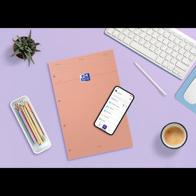 OXFORD bloc notes perforé Smart # A4+ - Grands carreaux - 80 feuilles agrafées (160 pages) - Compatible Scribzee - Orange pastel