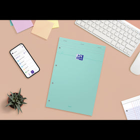 OXFORD bloc notes perforé Smart # A4+ - Grands carreaux - 80 feuilles agrafées (160 pages) - Compatible Scribzee - Vert pastel