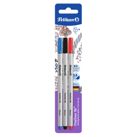 Pochette de 3 stylos-feutres PELIKAN Fineliner 96 - Coloris assortis bleu-noir-rouge