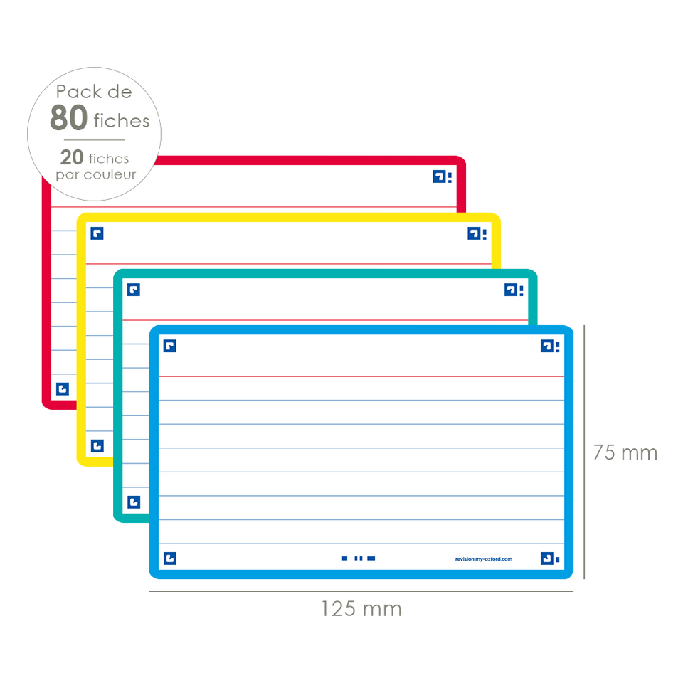 Flash Card 80 Fiches Bristol Oxford Flash 2.0 - 7.5x12.5cm, Petits Carreaux, Cadre Turquoise - Fabriqué En France Scribzee App Compatible